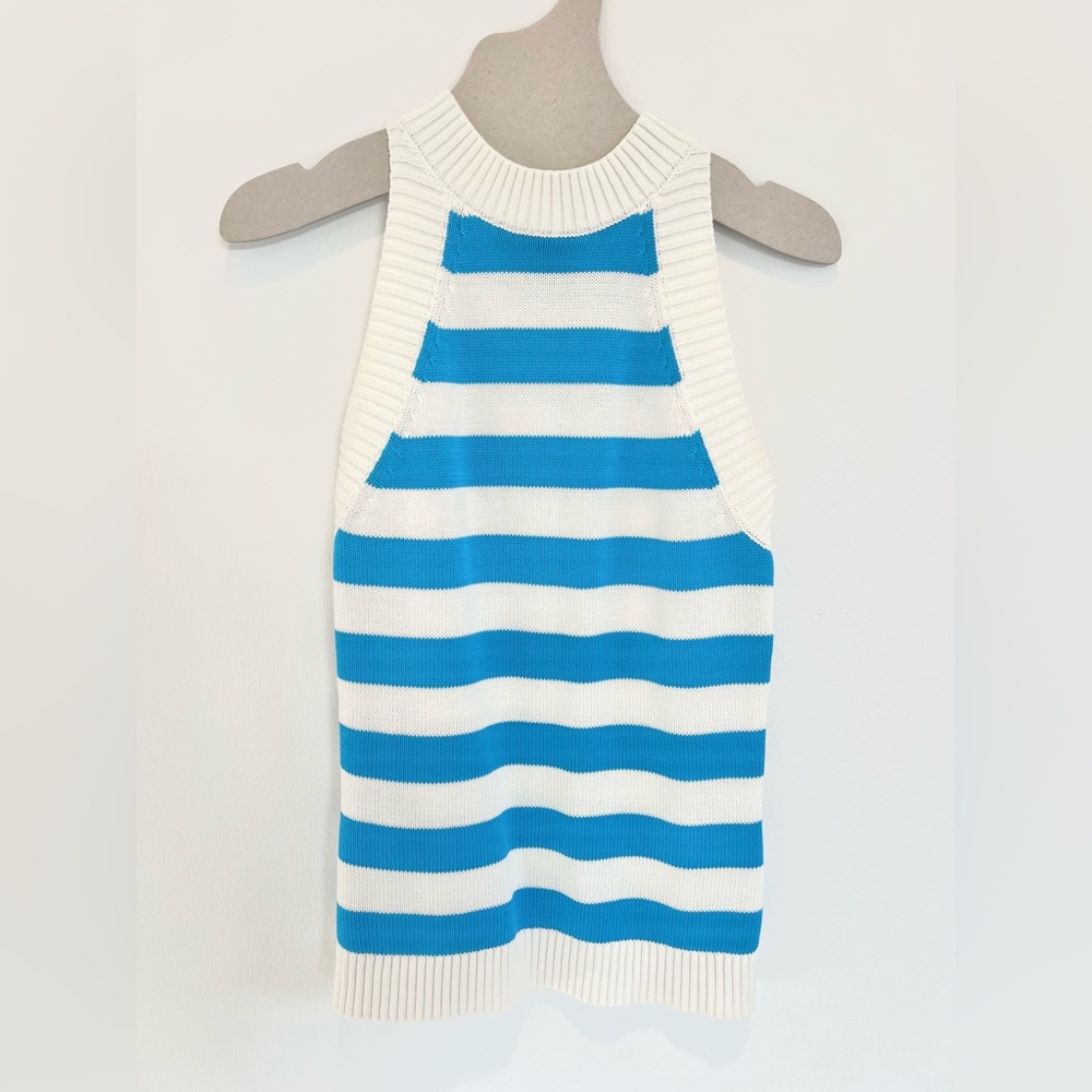 Trina Turk Mariquita Sleeveless Sweater in Blue Grotto / Whitewash